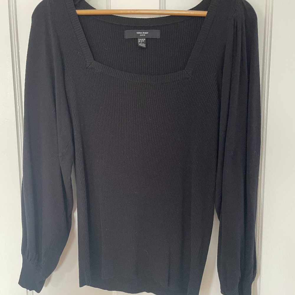 VERO MODA - BLACK GLORY PUFF SLEEVE RIBBED SWEATER - NEW NEVER WORN